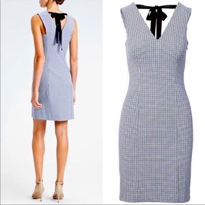 Banana Republic Blue Multi Plaid V-Neck Back Tie Sheath Dress.